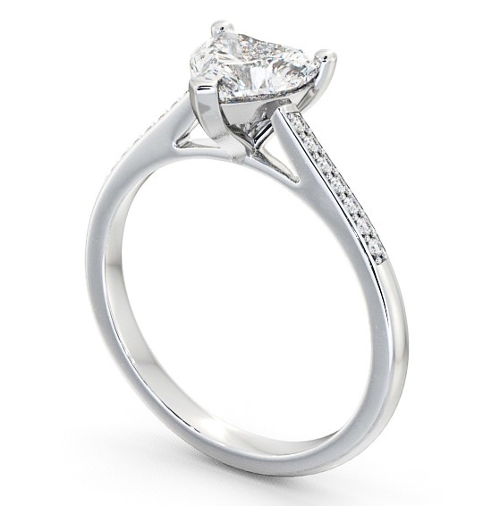 Heart Diamond Classic 3 Prong Engagement Ring 9K White Gold Solitaire with Channel Set Side Stones ENHE1S_WG_THUMB1