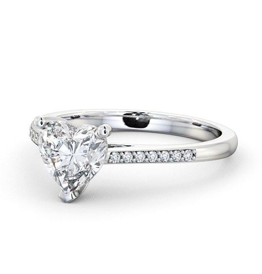 Heart Diamond Classic 3 Prong Engagement Ring 18K White Gold Solitaire with Channel Set Side Stones ENHE1S_WG_THUMB2 