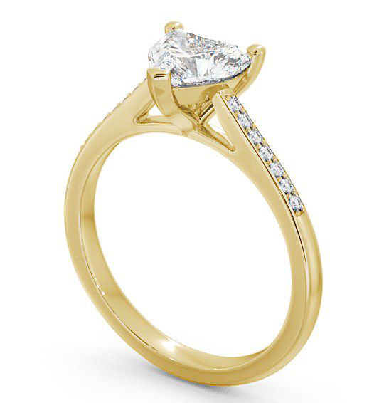 Heart Diamond Classic 3 Prong Engagement Ring 18K Yellow Gold Solitaire with Channel Set Side Stones ENHE1S_YG_THUMB1