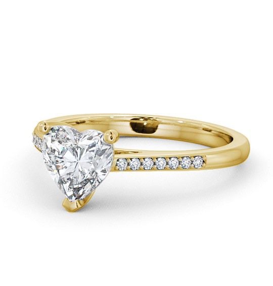 Heart Diamond Classic 3 Prong Engagement Ring 9K Yellow Gold Solitaire with Channel Set Side Stones ENHE1S_YG_THUMB2 