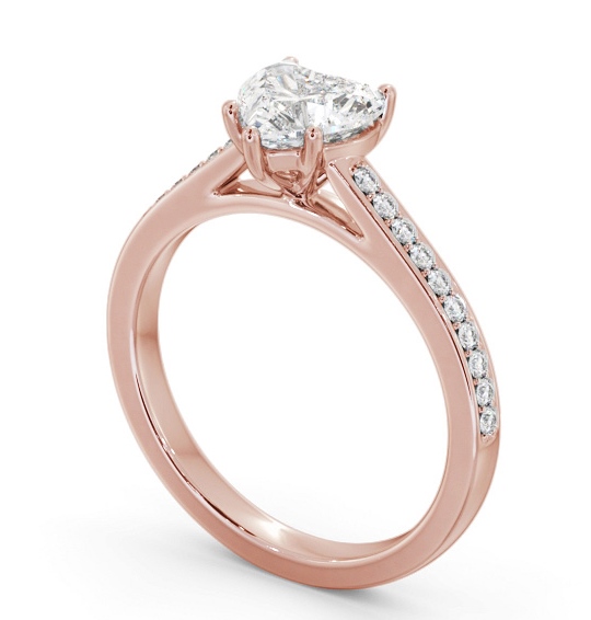 Heart Diamond 5 Prong Engagement Ring 18K Rose Gold Solitaire with Channel Set Side Stones ENHE20S_RG_THUMB1