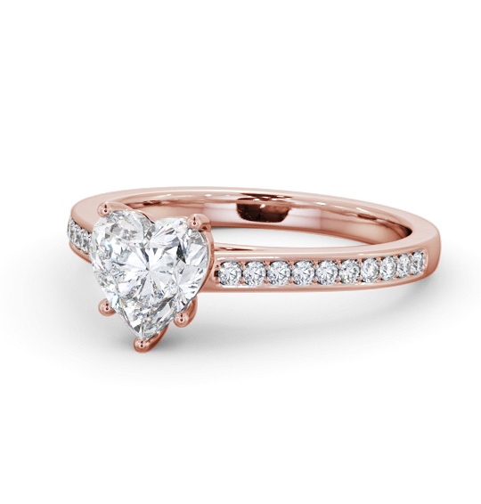 Heart Diamond 5 Prong Engagement Ring 18K Rose Gold Solitaire with Channel Set Side Stones ENHE20S_RG_THUMB2 