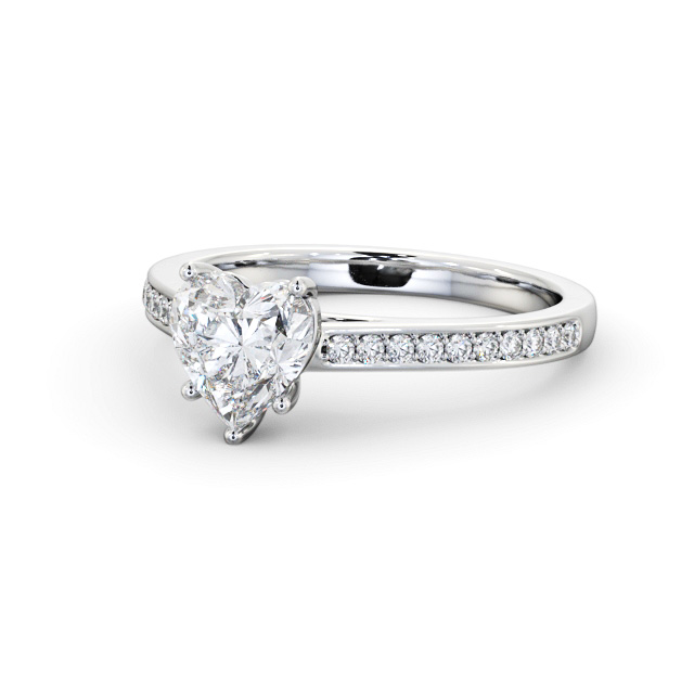 Heart Diamond Engagement Ring 18K White Gold Solitaire With Side Stones - Rachele ENHE20S_WG_FLAT