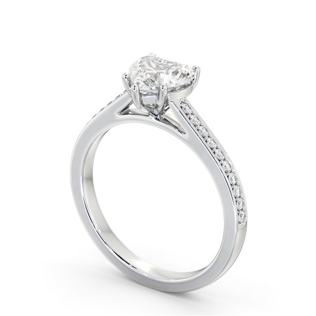 Heart Diamond Engagement Ring 18K White Gold Solitaire With Side Stones - Rachele ENHE20S_WG_SIDE