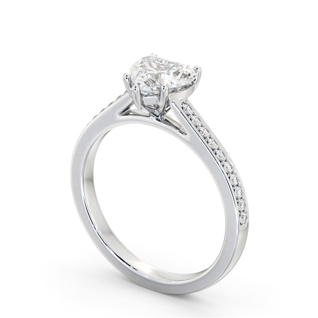 Heart Diamond Engagement Ring 9K White Gold Solitaire With Side Stones - Rachele ENHE20S_WG_SIDE