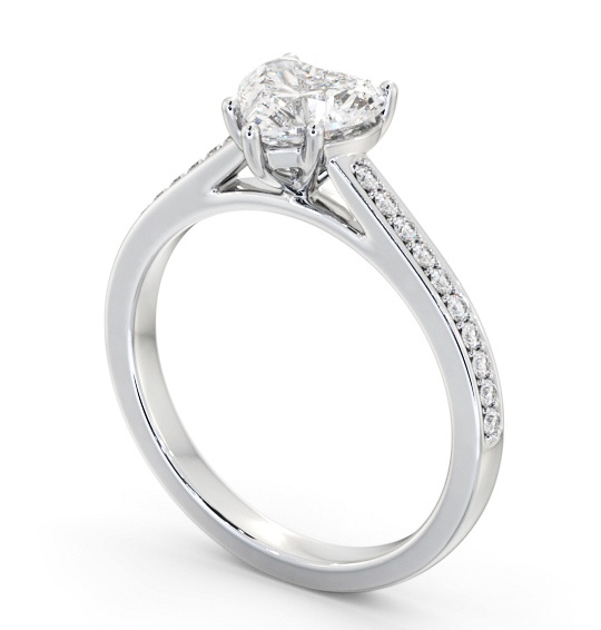 Heart Diamond 5 Prong Engagement Ring 18K White Gold Solitaire with Channel Set Side Stones ENHE20S_WG_THUMB1 