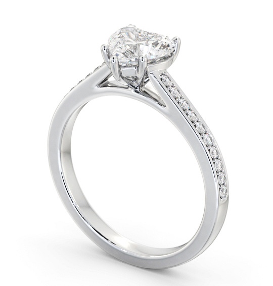 Heart Diamond 5 Prong Engagement Ring 18K White Gold Solitaire with Channel Set Side Stones ENHE20S_WG_THUMB1