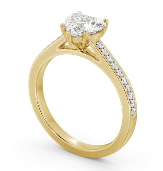 Heart Diamond 5 Prong Engagement Ring 18K Yellow Gold Solitaire with Channel Set Side Stones ENHE20S_YG_THUMB1