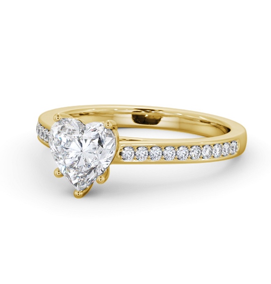 Heart Diamond 5 Prong Engagement Ring 9K Yellow Gold Solitaire with Channel Set Side Stones ENHE20S_YG_THUMB2 