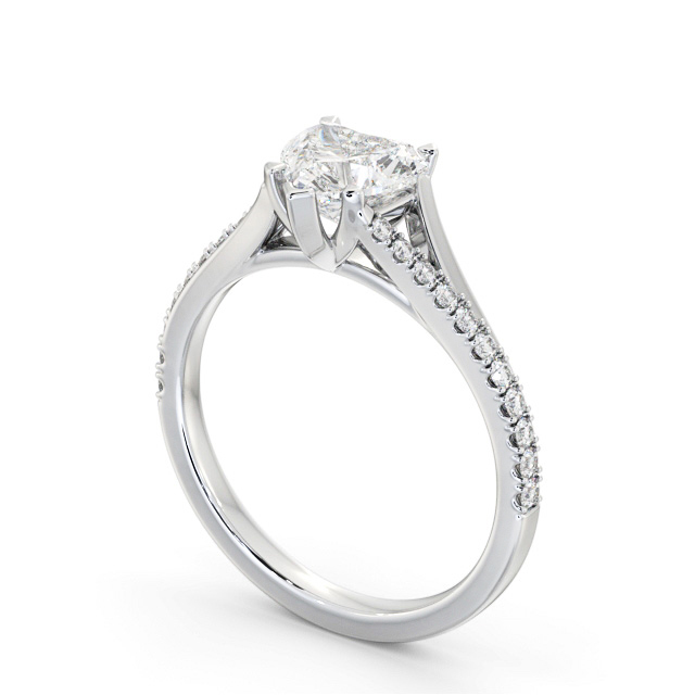 Heart Diamond Engagement Ring 18K White Gold Solitaire With Side Stones - Morse ENHE21S_WG_SIDE