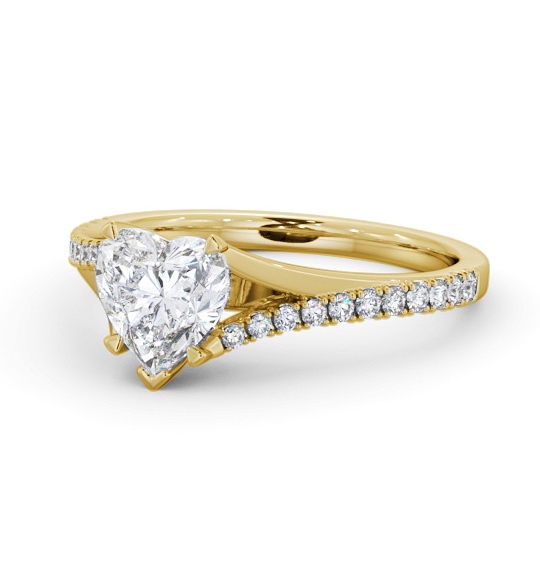 Heart Diamond Engagement Ring 18K Yellow Gold Solitaire With Side Stones - Morse ENHE21S_YG_THUMB2 
