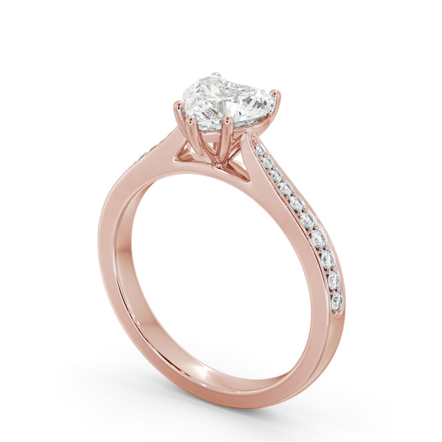 Heart Diamond Engagement Ring 9K Rose Gold Solitaire With Side Stones - Vargal ENHE22S_RG_SIDE