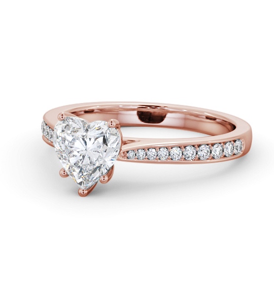 Heart Diamond Tapered Band Engagement Ring 18K Rose Gold Solitaire with Channel Set Side Stones ENHE22S_RG_THUMB2 