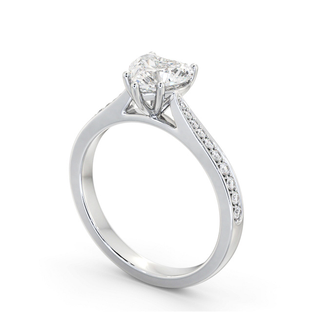 Heart Diamond Engagement Ring 18K White Gold Solitaire With Side Stones - Vargal ENHE22S_WG_SIDE