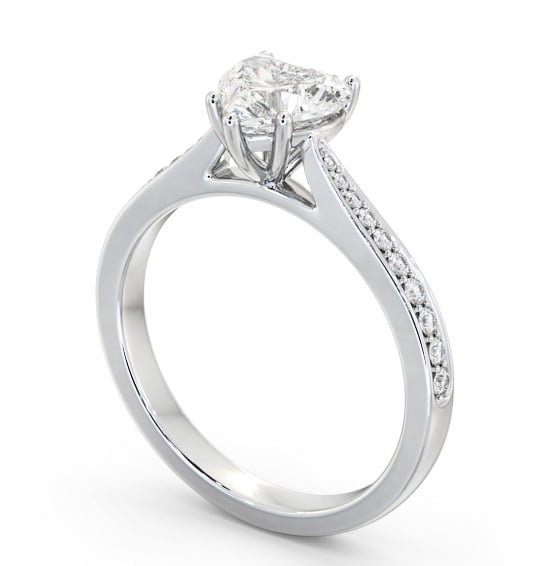  Heart Diamond Engagement Ring 18K White Gold Solitaire With Side Stones - Vargal ENHE22S_WG_THUMB1 
