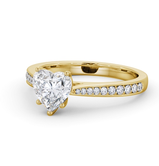  Heart Diamond Engagement Ring 9K Yellow Gold Solitaire With Side Stones - Vargal ENHE22S_YG_THUMB2 