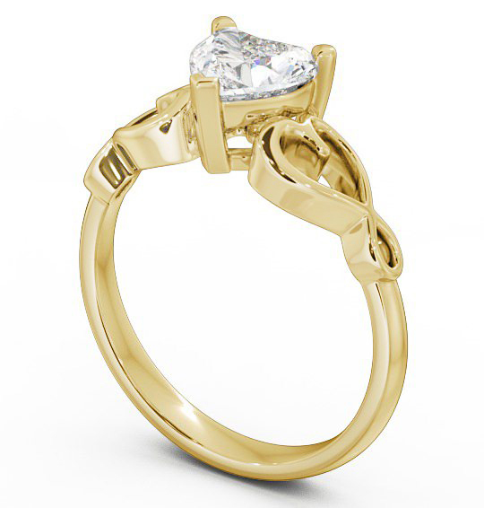 Heart Diamond with Heart Band Engagement Ring 9K Yellow Gold Solitaire ENHE6_YG_THUMB1 