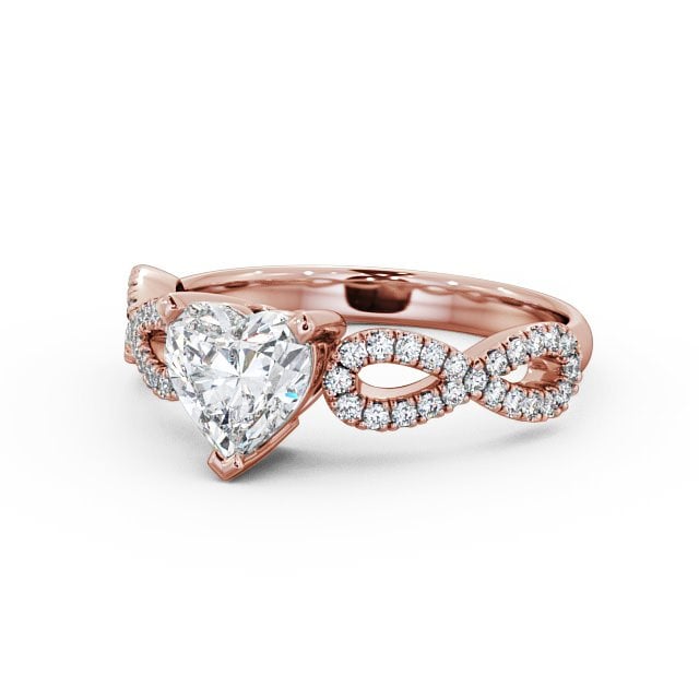 Heart Diamond Engagement Ring 18K Rose Gold Solitaire With Side Stones - Leah ENHE7_RG_FLAT