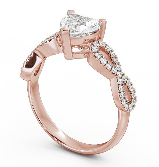 Heart Diamond Infinity Style Band Engagement Ring 18K Rose Gold Solitaire with Channel Set Side Stones ENHE7_RG_THUMB1