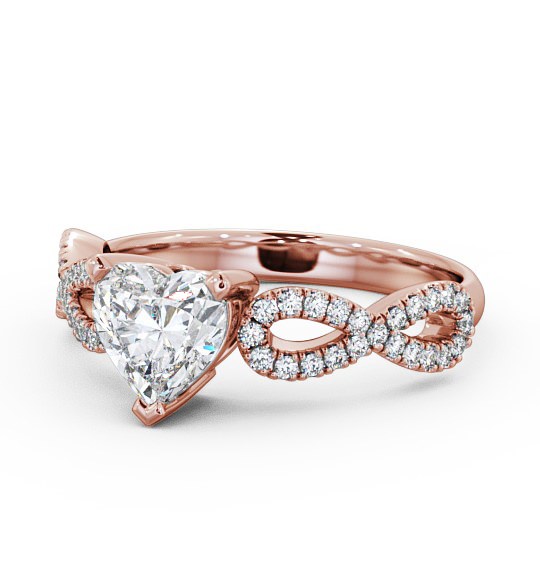 Heart Diamond Infinity Style Band Engagement Ring 18K Rose Gold Solitaire with Channel Set Side Stones ENHE7_RG_THUMB2 