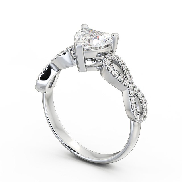 Heart Diamond Engagement Ring 18K White Gold Solitaire With Side Stones Leah