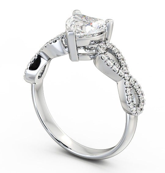 Heart Diamond Infinity Style Band Engagement Ring Platinum Solitaire with Channel Set Side Stones ENHE7_WG_THUMB1