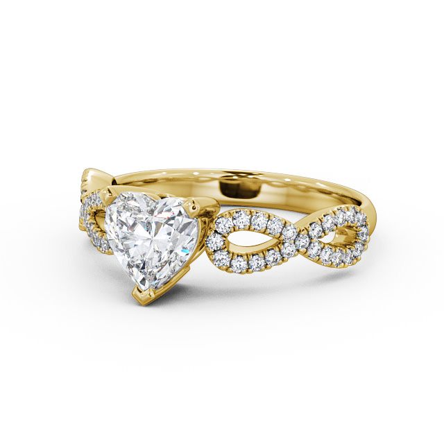 Heart Diamond Engagement Ring 18K Yellow Gold Solitaire With Side Stones - Leah ENHE7_YG_FLAT