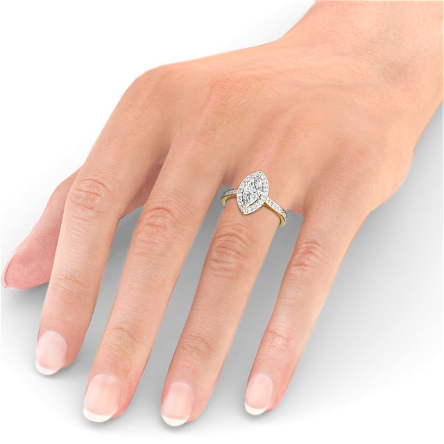 Halo Marquise Diamond Engagement Ring 18K Yellow Gold - Portrel ENMA13_YG_HAND