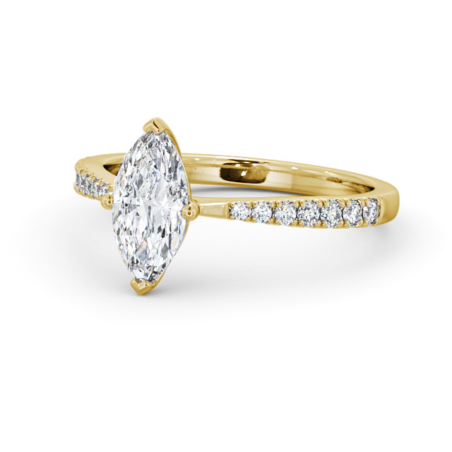 Marquise Diamond Engagement Ring 9K Yellow Gold Solitaire With Side Stones - Colmar ENMA15S_YG_FLAT