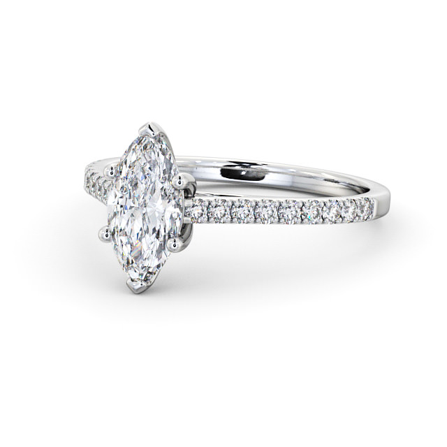 Marquise Diamond Engagement Ring 18K White Gold Solitaire With Side Stones - Elson ENMA18_WG_FLAT