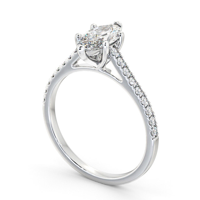 Marquise Diamond Engagement Ring 18K White Gold Solitaire With Side Stones - Elson ENMA18_WG_SIDE