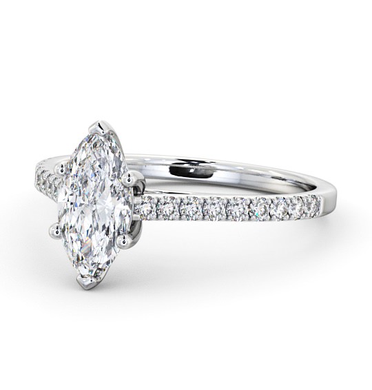  Marquise Diamond Engagement Ring 18K White Gold Solitaire With Side Stones - Elson ENMA18_WG_THUMB2 