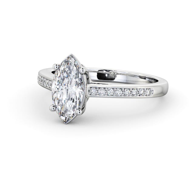 Marquise Diamond Engagement Ring 9K White Gold Solitaire With Side Stones - Sardise ENMA21S_WG_FLAT