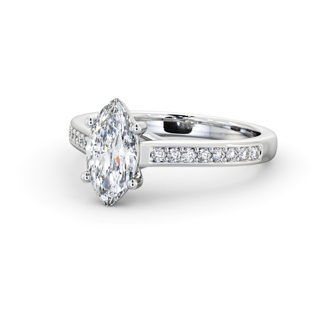 Marquise Diamond Engagement Ring 9K White Gold Solitaire With Side Stones - Yolande ENMA22S_WG_FLAT