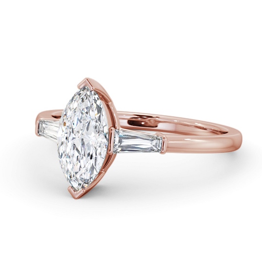 Marquise Diamond Engagement Ring 18K Rose Gold Solitaire with Tapered Baguette Side Stones ENMA23S_RG_THUMB2 