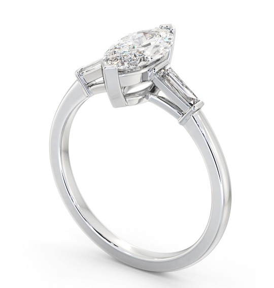 Marquise Diamond Engagement Ring 9K White Gold Solitaire with Tapered Baguette Side Stones ENMA23S_WG_THUMB1 