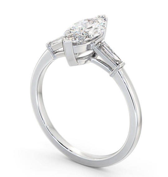 Marquise Diamond Engagement Ring 18K White Gold Solitaire with Tapered Baguette Side Stones ENMA23S_WG_THUMB1