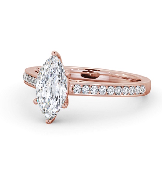  Marquise Diamond Engagement Ring 9K Rose Gold Solitaire With Side Stones - Dromara ENMA25S_RG_THUMB2 