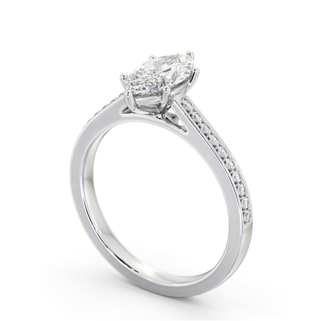 Marquise Diamond Engagement Ring Platinum Solitaire With Side Stones - Dromara ENMA25S_WG_SIDE