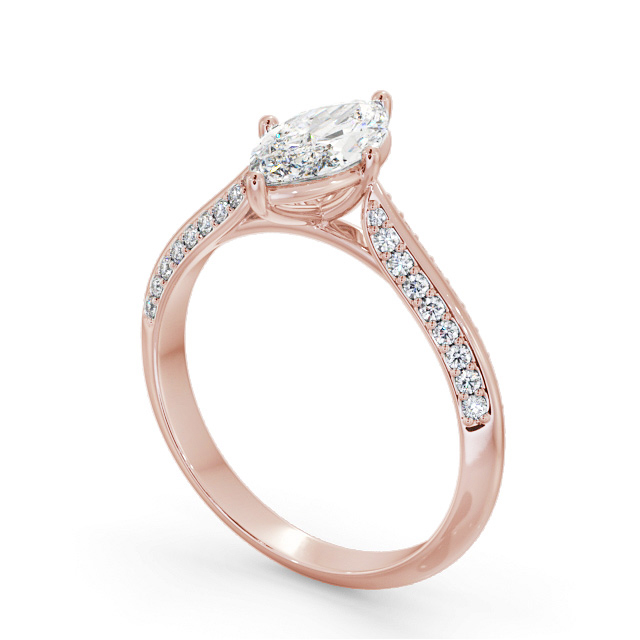 Marquise Diamond Engagement Ring 18K Rose Gold Solitaire With Side Stones - Kavan ENMA27S_RG_SIDE