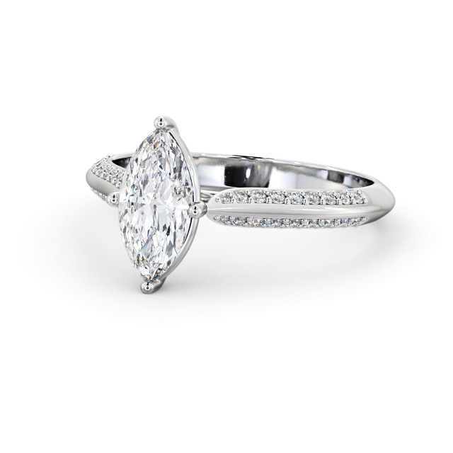 Marquise Diamond Engagement Ring 9K White Gold Solitaire With Side Stones - Kavan ENMA27S_WG_FLAT