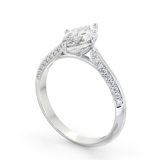 Marquise Diamond Engagement Ring 9K White Gold Solitaire With Side Stones - Kavan ENMA27S_WG_SIDE