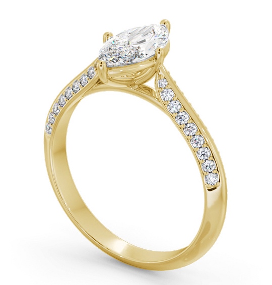 Marquise Diamond Knife Edge Band Engagement Ring 18K Yellow Gold Solitaire with Channel Set Side Stones ENMA27S_YG_THUMB1 
