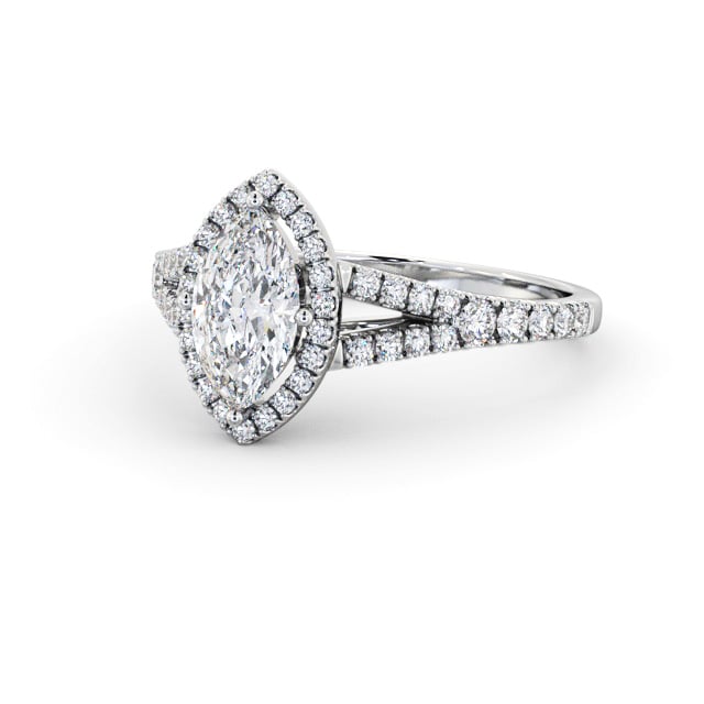Halo Marquise Diamond Engagement Ring 18K White Gold - Agatha ENMA40_WG_FLAT