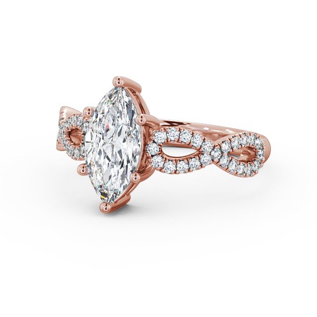 Marquise Diamond Engagement Ring 9K Rose Gold Solitaire With Side Stones - Louisa ENMA6_RG_FLAT