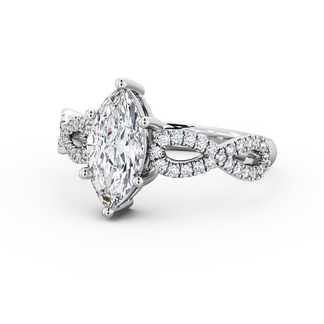Marquise Diamond Engagement Ring Palladium Solitaire With Side Stones - Louisa ENMA6_WG_FLAT