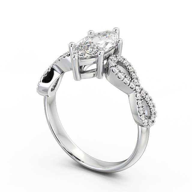 Marquise Diamond Engagement Ring Palladium Solitaire With Side Stones - Louisa ENMA6_WG_SIDE