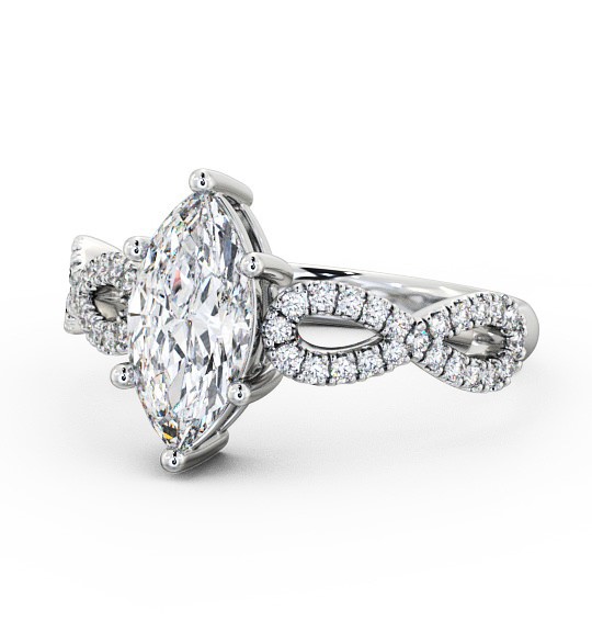  Marquise Diamond Engagement Ring 9K White Gold Solitaire With Side Stones - Louisa ENMA6_WG_THUMB2 