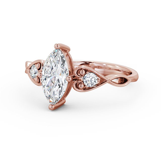 Marquise Diamond Engagement Ring 9K Rose Gold Solitaire With Side Stones - Colette ENMA9S_RG_FLAT
