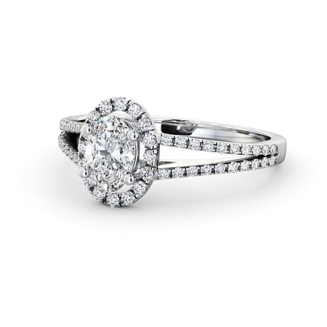 Halo Oval Diamond Engagement Ring 18K White Gold - Georgia ENOV10_WG_FLAT